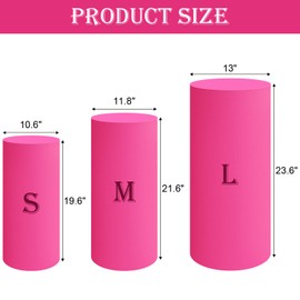 Set of 3 - Fuchsia Cylinder Pedestal Stand Covers, Flexible Cylinder Stand Covers for Party, Wedding or Birthday Event Decor - Only Contains Cylinder Covers
