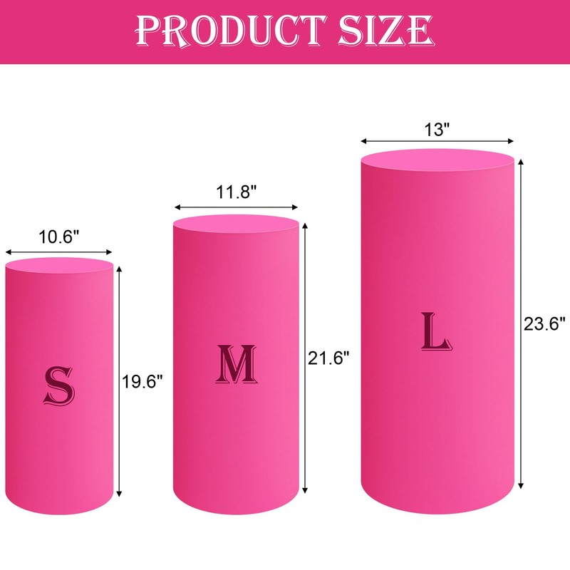 Set of 3 - Fuchsia Cylinder Pedestal Stand Covers, Flexible