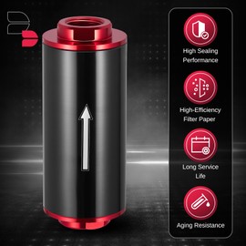 BDFHYK Inline Fuel Filter 100 Micron with 6AN 8AN 10AN Adapter & Bracket Clamp 50MM Universal, Aluminum High Flow Fuel Filter for EFI, LS Engine, Diesel Red