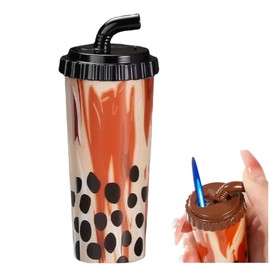 New Fun Novelty Lighter Milk Bubble Tea Shape Cup Refillable Cute (Black)