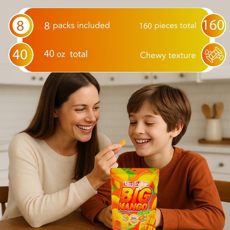 (8 Packs) MetaVita - Big Mango Gummy Candy – Individually