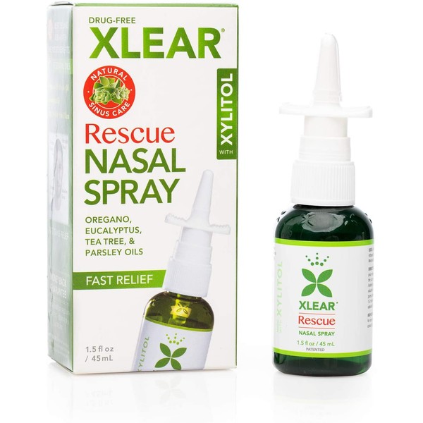Xlear Rescue Nasal Spray with Xylitol, All-Natural Saline Nasal Spray for Sinus Rinse & Sinus Relief 1.5 fl oz
