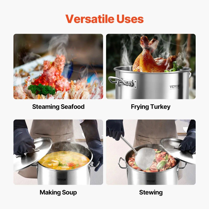 53QT Stainless Steel Stockpot with Lid Handle for Kitchen Cooking
