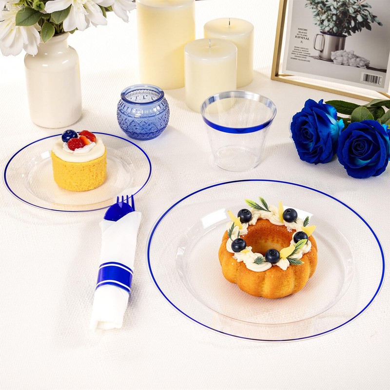 SUT 350 Pcs Blue and Clear Plastic Dinnerware Set for