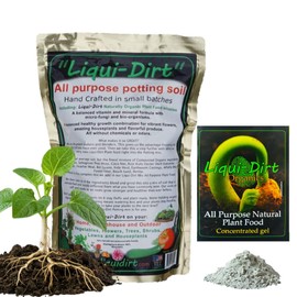 Liqui-Dirt Ultimate Planting Kit - 1 Gallon Small Batch Infused Soil, Root Powder Stimulator, and Liqui-Dirt Natural Plant Food Fertilizer Trial Pouch