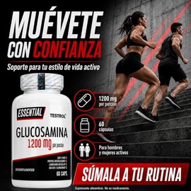 Glucosamina 1200 mg por Porción TESTROL, Sulfato y Clorhidrato, Suplemento Alimenticio para Movilidad y Bienestar Articular, 60 Cápsulas para Adultos