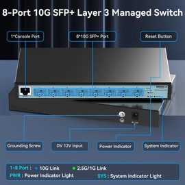 SODOLA 8 Port 10G SFP+ 8 x 10Gbps Managed Switch L3 Link Aggregation VLAN QoS ACL IGMP No Fan Silent Bandwidth 160Gbps Wall Mount