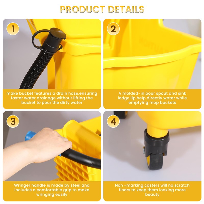 35-Qt Side Press Wringer Combo Commercial Floor Cleaning Rectangular Mop