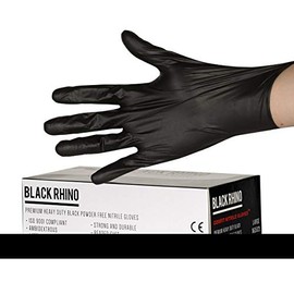 Rhino NG502FS Comfit Heavy Duty Nitrile Powder Free Gloves Small Black Pk100