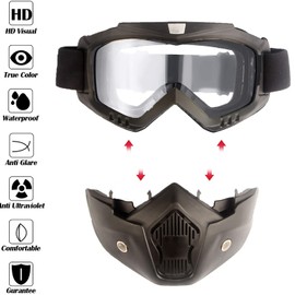 Motorcycle Goggles Dust Protection Glasses Motorcycle Goggles with Removable Goggles Motocross Motorcycle Goggles Removable Face Mask Harley Style Helmet Fogproof Windproof Riding Sunglasses Cycling