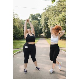 MOREFEEL Plus Size Capri Yoga Pants for Women with Pockets-Stretchy X-4XL Tummy Control High Waist Workout Black Leggings