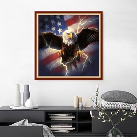 Joyhoor Cross Stitch Kits for Beginners, Stamped Cross-Stitch Supplies, Needlework, Preprint Embroidery Kits, Adults DIY, Needlepoint Kits, Embroidery Patterns, 11CT-Eagle Flag, 18x18 inch