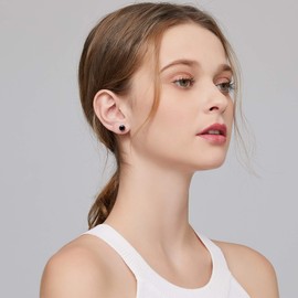 JiaYang Black Diamond Stud Earrings with Screw Back Sterling Silver Cubic Zirconia Stud Earrings for Women Men - 5MM