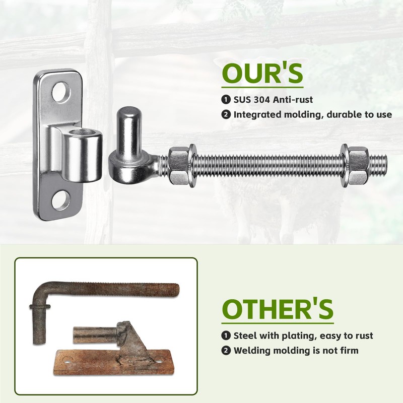 2 Pack 8'' J Bolt Gate Hinge, Heavy Duty 304