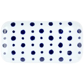 Hasami Ware Indigo Aidama Rectangular Plate, Indigo Stained Polka Dots 32568