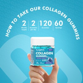 Marine Collagen Gummies - Hydrolysed Collagen Peptides with Biotin, Hyaluronic Acid & Vitamin C - Collagen Supplements for Women and Men - 120 Gummies. Collagen for Skin, Hair & Nails 2 Months Supply