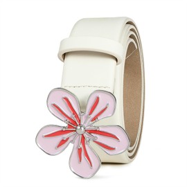RISANTRY Women’s White Belt with Flower Buckle Cute Pink Blossom White Belt for Dresses, Jeans, Outfits