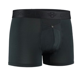 Crossfly Men's Underwear IKON 3" Trunk Boxer Briefs, 24 Hour Comfort and Innovative Access, No Chafe, Breathable and Soft Black
