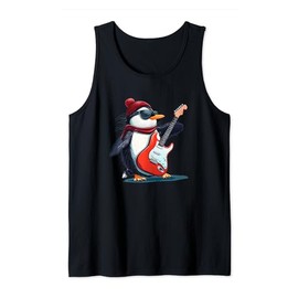 Cool Sunglasses Penguin with Rock'n Roll Guitar Costume Tank Top