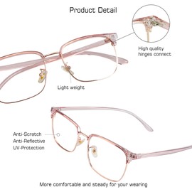 Bifocal Reading Glasses for Women/DownMen, Computer Reading Glasses, Classic Retro Square Eyewear Reduce Fatigue (Pink, Up+0.00/Down+2.00 Magnification)