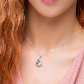 HENRYKA Sailboat Yacht Necklace in 925 Sterling Silver and Larimar | Sailing Gifts | Ocean Sea-Life Jewellery