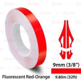 3/8" | 9mm Self-Adhesive Vinyl Pin Stripe Roll Decal Sticker Tape 32ft 9.80m - FLUORESCENT RED-ORANGE, Universally Compatible for Cars, Trucks, Vans, Motorcycles, Bikes, Helmets, Arts & Crafts