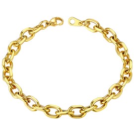 Chain Link Bracelet 18K Gold Plated 7mm Rolo Cable Bracelet for Men Women Jewelry, 7.5 inch