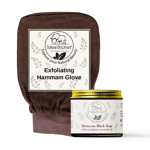 Natural Elephant Moroccan Black Soap 200g (7oz) and Exfoliating Hammam