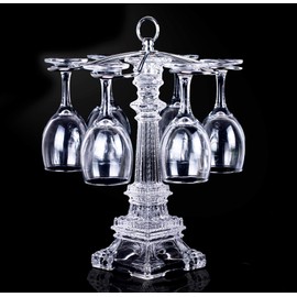 XINDAM 6 Hook Design Tabletop Glass Eiffel Tower Stemware Rack/Rotate 6 Wine Glass Storage Holder Stand Air Drying Rack