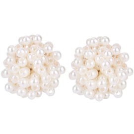 Vintage Big Pearl Stud Earrings, Boho Cluster Stud Earrings Large Simulated Pearl Statement Bridal Jewelry for Weddings Anniversaries & Parties