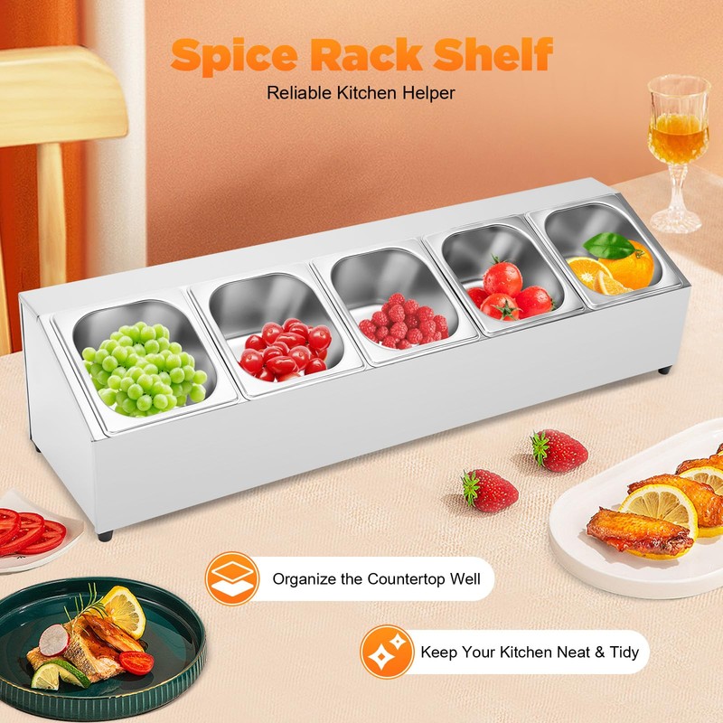 Commercial Spice Rack Shelf, Stainless Steel Gastronorm Container Rack With