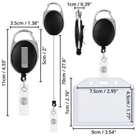 Kurtzy ID Card Holder with Retractable Strap (Pack of 10) - Card Case Hard Plastic Waterproof with Carabiner - ID Card Yo-yo Horizontal as Lanyard Extendable Keys, Name Plate, Card Cases