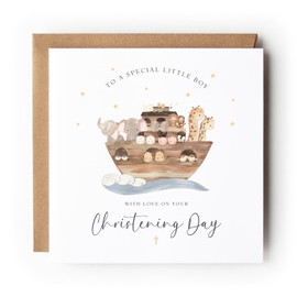Noah's Ark Christening Day Card, To A Special Little Boy, Christening Card for Him