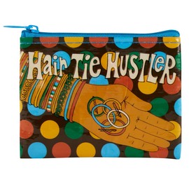 Blue Q Coin Purse: Hair Tie Hustler. 95% recycled material, the ultimate little zipper bag to corral hair ties, coins, gift cards. 3" h x 4" w.