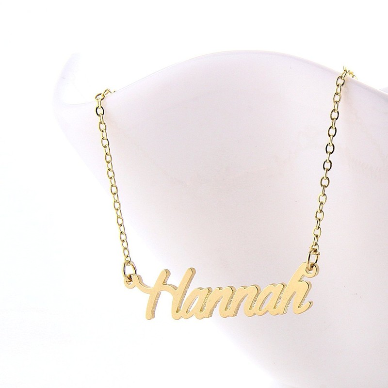 HUAN XUN Gold Color Plated Cursive Name Necklace, Hannah