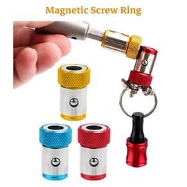 Lyvixora 3PCS Magnetic Screwdriver Ring – Universal Screw Bit Magnetizer & Catcher Holder for 1/4 Inch (6.35mm) Hex, Double End, Power Drill Bits | Removable Screwdriver Accessories (Gold/Blue/Red）