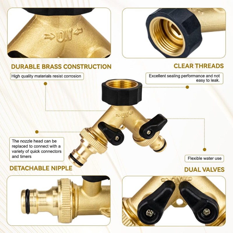 TMOK Garden Hose Splitter 2 Way, Heavy Duty Brass Connector