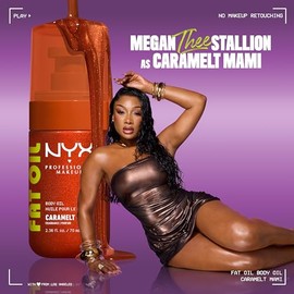 NYX Body Oil, Fat Oil Shimmering Body Moisturiser for Glowing Skin, 24hr Hydration with Avocado Oil & Vitamin E, High-Shine Finish, Non-Greasy & Vegan, Caramelt Mami