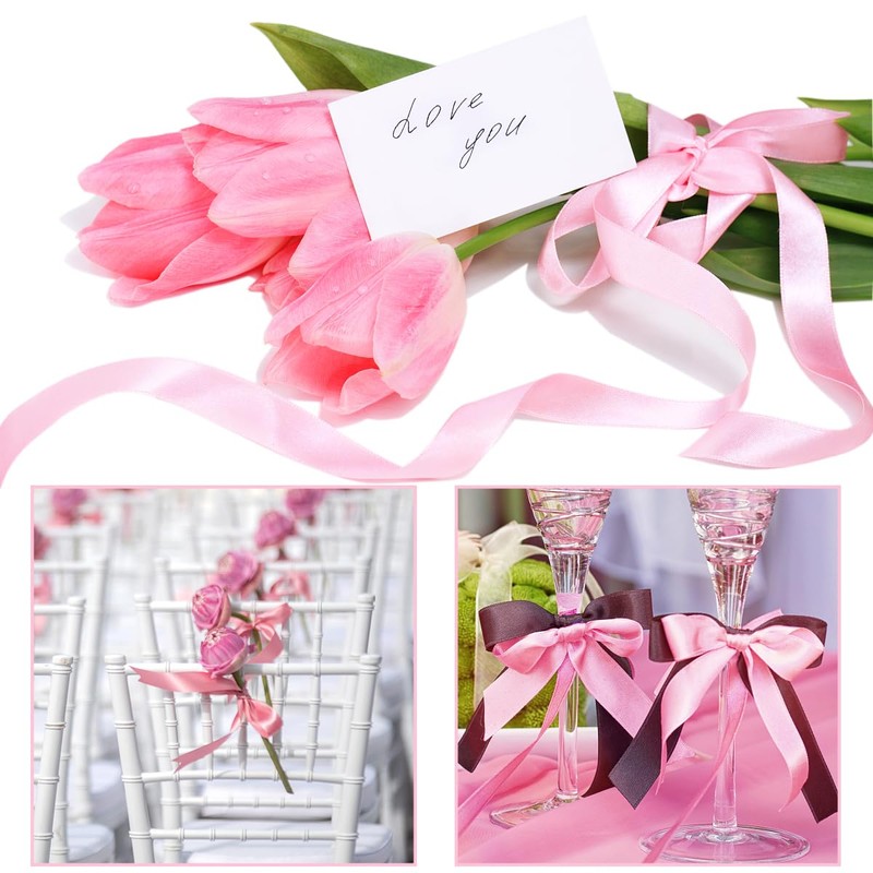 2 Roll 20mm Ribbon 100 Meter,Pink and Purple,Satin Ribbon Gift