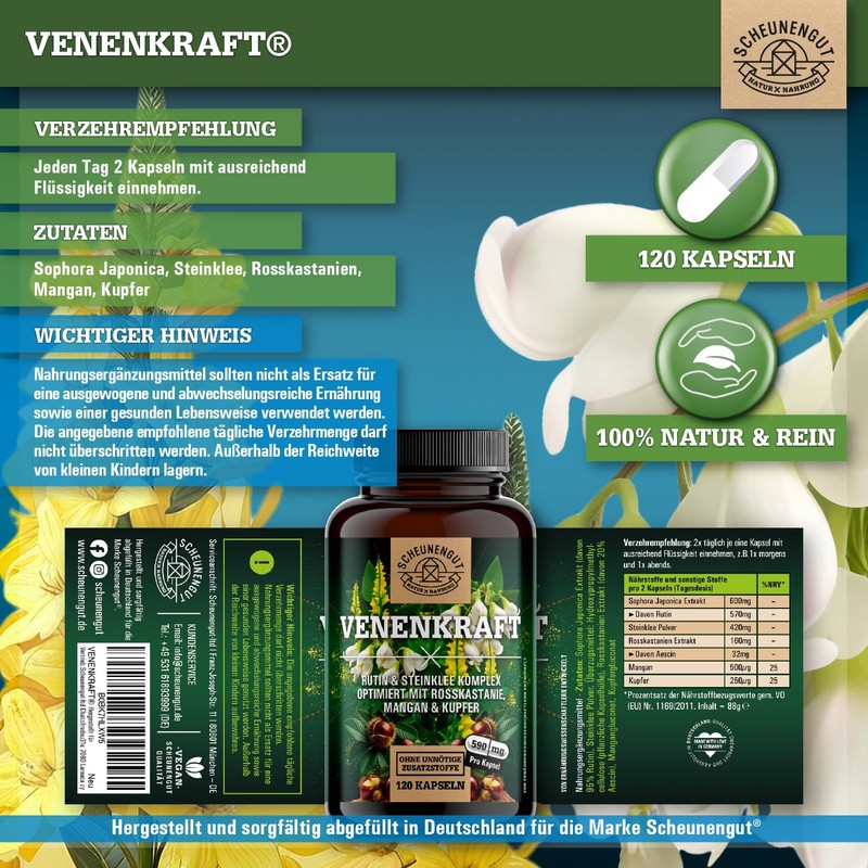 VENENKRAFT® Rutin Stone Clover Capsules High Dose Important: Laboratory-Tested Vein
