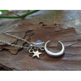 Luna – delicate moon, moonstone and tiny stars. Wonderful, delicate stainless steel chain