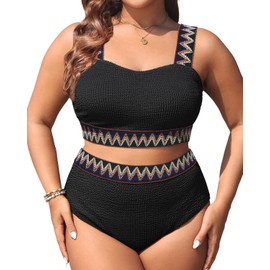 Daci - Traje de baño de 2 piezas para mujer, talla grande, conjunto de bikini de cintura alta, control de abdomen, traje de baño 2025, Negro -, 20 Plus