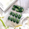Green Press on Nails Medium Square False Nails Lightning Design