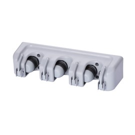 Akitbahome Mop and Broom Holder Broom Hanger Wall Mounted Home Garden Garage Tool Organizer Storage Rack 3 Slots with 4 Hooks,Grey