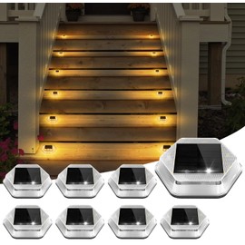 CREPOW Solar Deck Lights Dock Step Lights- 8 Packs Waterproof 1200mAh Auto ON/Off LED Solor Powered Stair Lighting for Outdoor Garden, Patio, Pathway, Walkway, Driveway (Warm White)