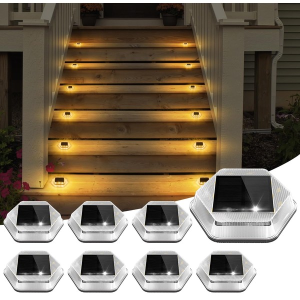 CREPOW Solar Deck Lights Dock Step Lights- 8 Packs Waterproof
