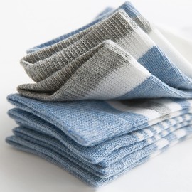 Camilife 5 Pairs Baby Toddler Kids Boys Girls Cotton Socks Set Baby Socks Soft Cute and Lovely - Striped, 11 Light Blue
