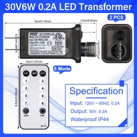 2 Pcs 8 Mode LED Light Transformer Class 2 Power Supply LED Controller IP44 Waterproof Low Voltage Transformer US Plug Adapter Replacement for Christmas String Light (30v6w)