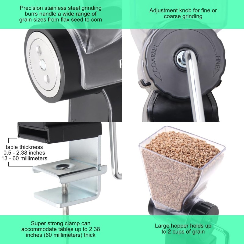 Kitchen Crop Hand Crank Grain Mill Wheat Flour Grinder, Stainless