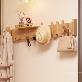Wall Mounted Piano Key Hanger | Flip Style Hook | Entrance Wall Art Hook, Made of Oak Wood (3 Times Painted, 4 Times Polished) (Fence Beech, 12Hooks)
